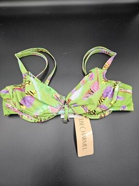 Lise Charmel Sumatra Graphic Bikini Top Green Multicolor Underwire Size 32C NWT
